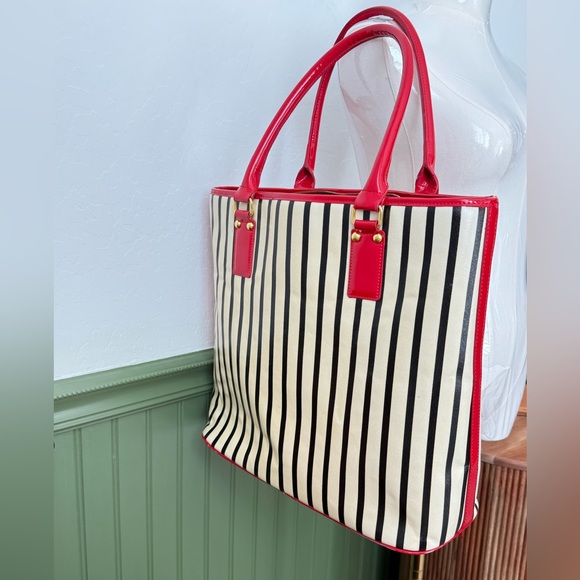 St. John PVC Tote in Black/Red/Ivory or light yellow hard to tell VGUC - Picture 3 of 17